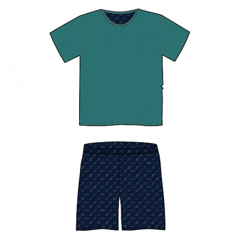 Pyžamo pánské Lonka Ventor krátký rukáv - zelené-navy, L