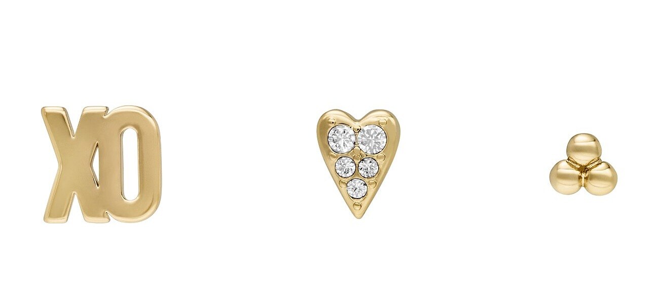 Fossil Pozlacený set peckových náušnic All Stacked Up JA7277SET