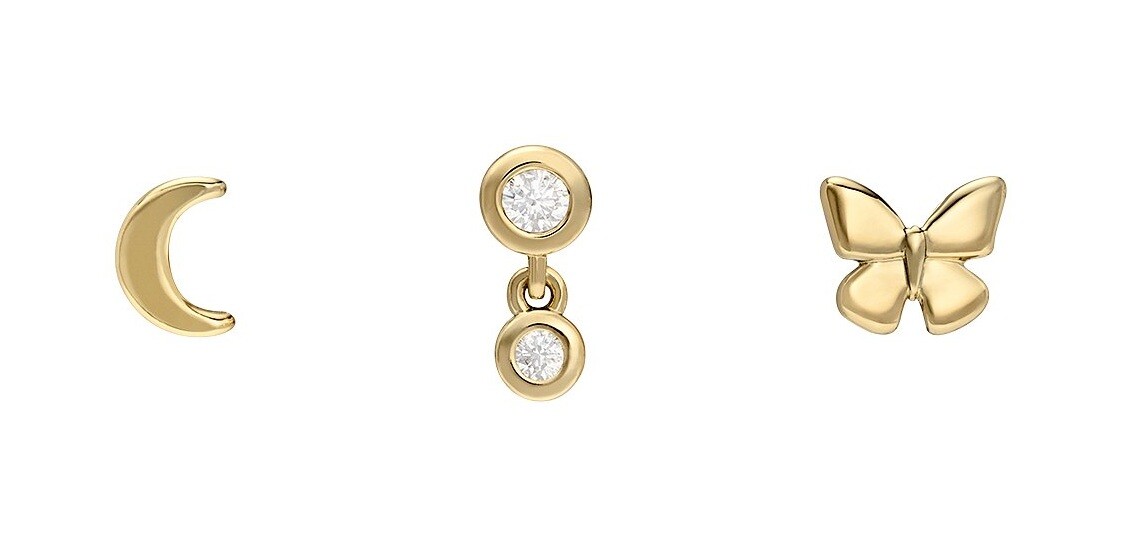 Fossil Pozlacený set peckových náušnic All Stacked Up JA7278SET