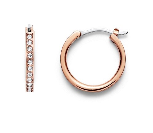 Fossil Elegantní pozlacené náušnice kruhy se zirkony JOF00338791