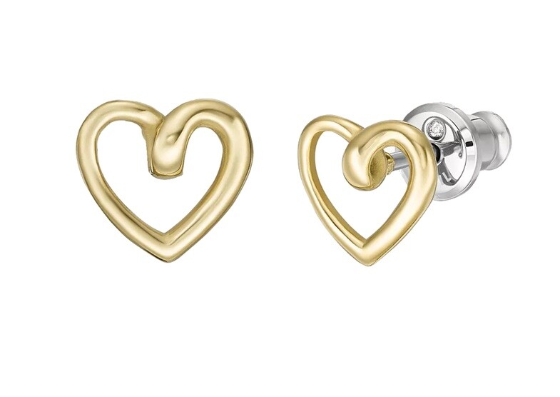 Fossil Krásné pozlacené náušnice srdíčka Sawyer JOF00930710