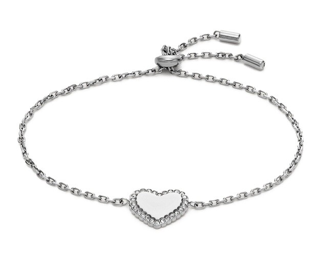 Fossil Půvabný ocelový náramek Srdíčko se zirkony JOF00941040