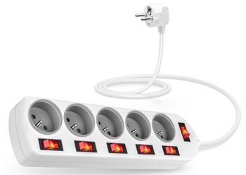 CONNECT IT CES-1100-WH Prodlužovací přívod 2m 5 zásuvek, s vypínači, bílý