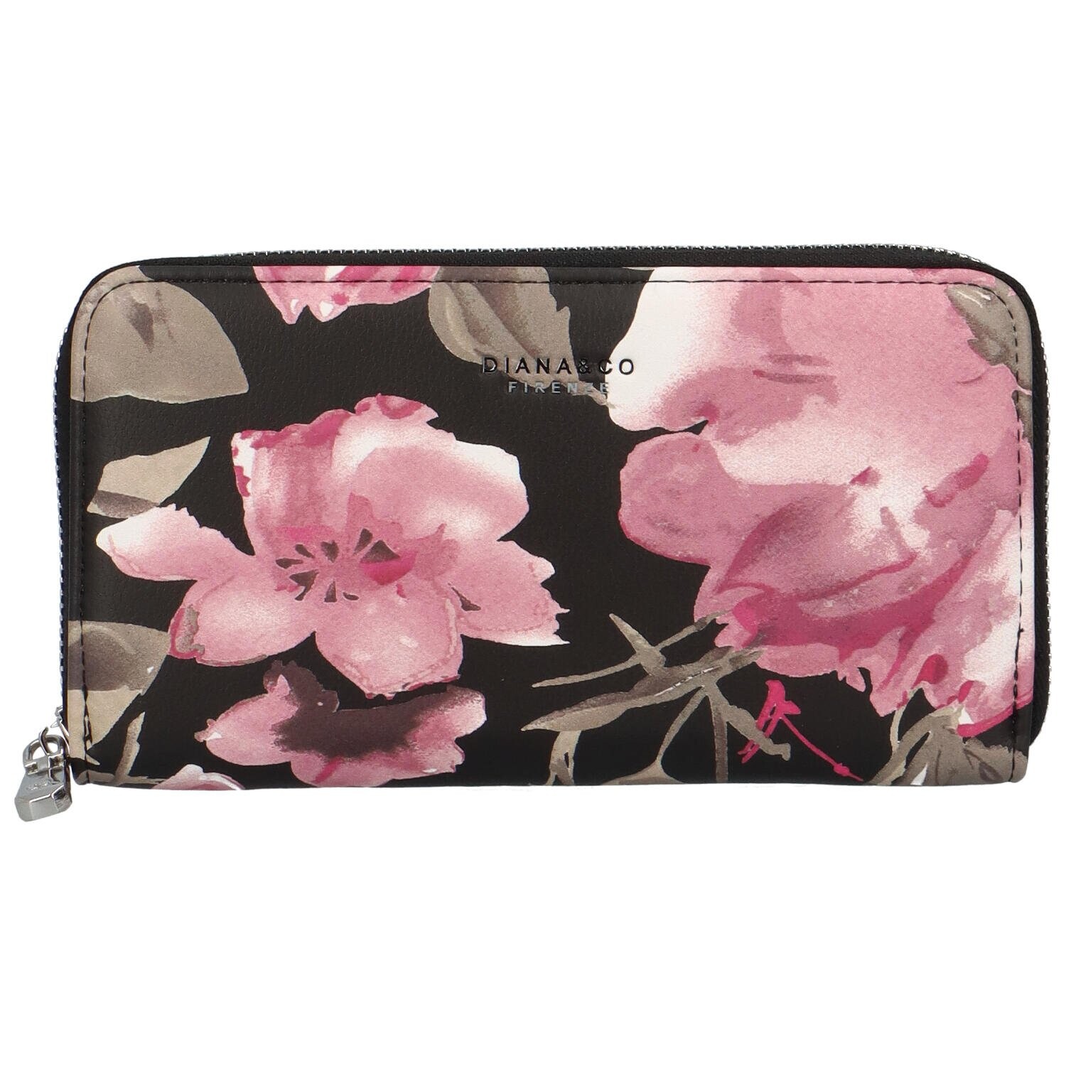 Pouzdrová dámská koženková peněženka Flowers, černá