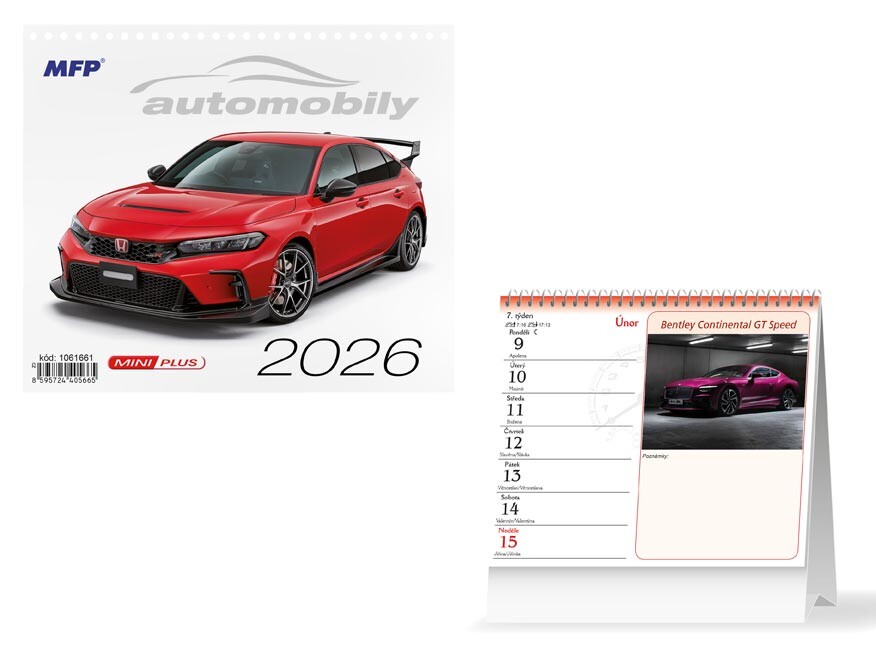 MFP 1061661 Kalendář 2026 stolní mini Automobily