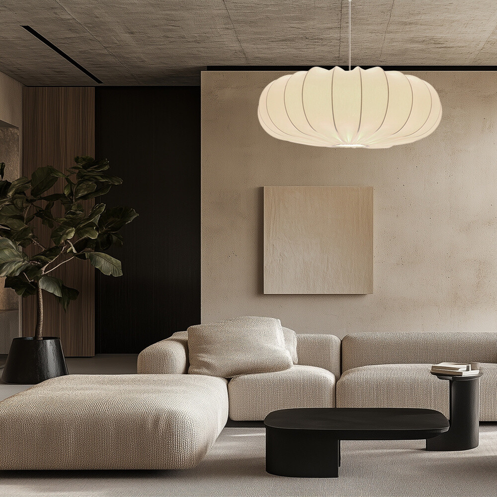 Skandinávská závěsná lampa CAFEE' - s krémovým latte stínidlem 66 cm - moderní stropní osvětlení do obývacího pokoje a jídelny E27