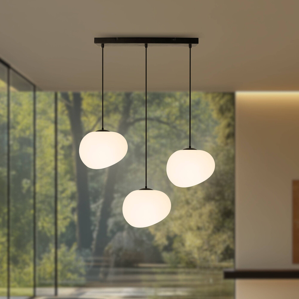 Závěsná lampa STONES v japonském stylu - prodloužená základna s 20cm stínidly ve tvaru kamene - minimalistická stolní lampa 3x E27
