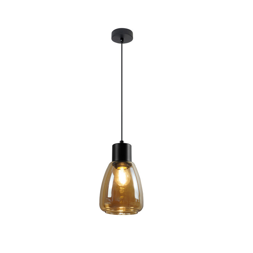 Závěsná lampa MOLDO černá 1x40W E27 jantarové stínidlo