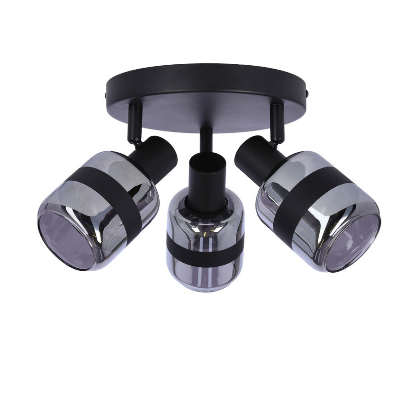 Stropní lampa Yuki, matně černá, 3x15W, E14, kouřové stínidlo