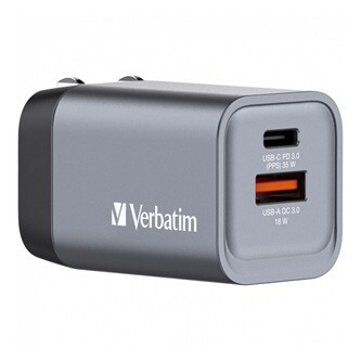 Verbatim GaN 32200, cestovní nabíječka do sítě, USB 3.0, USB C, šedá, 35 W, vyměnitelné vidlice C,G,A