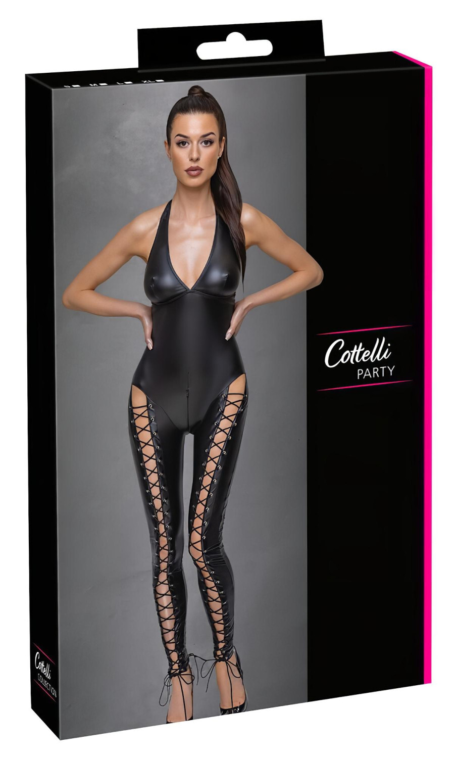 Cottelli Party - černý vázací overal s nákrčníkem - XL