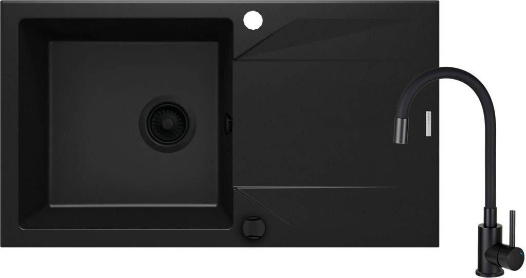 DEANTE Evora černá Granitový dřez včetně baterie, 1 bowl s odkapávačem ZQJJN113
