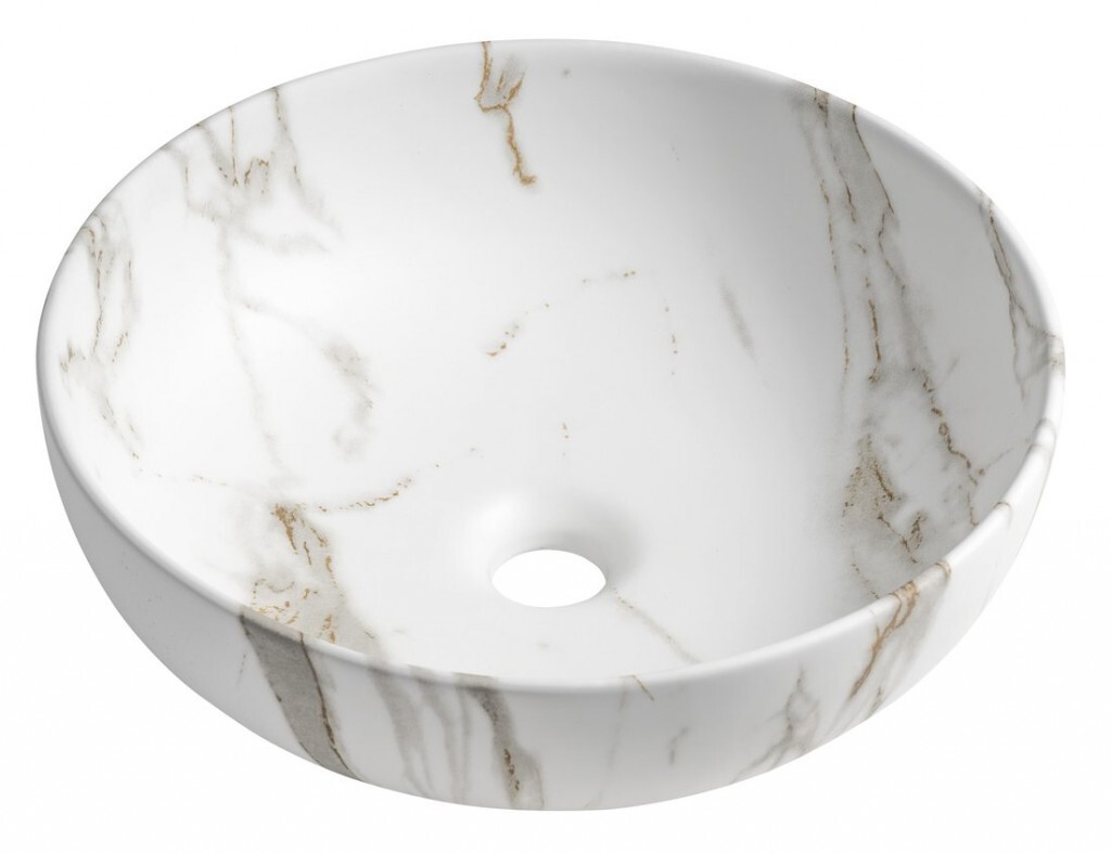 SAPHO RONDANE keramické umyvadlo na desku Ø 41cm, bianco carrara AR435BC