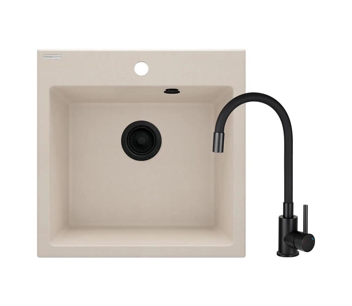 Deante Deante ZQJN5103 - Kuchyňský dřez EVORA 50x50 cm + dřezová baterie granit/béžová