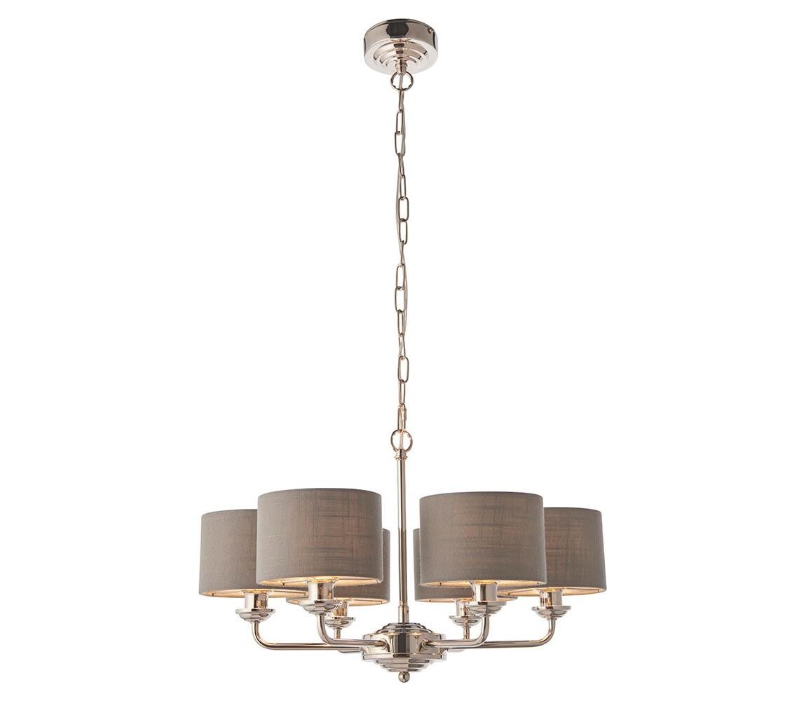 Endon Endon 94381 - Lustr na řetězu HIGHCLERE 6xE14/28W/230V šedá/lesklý chrom