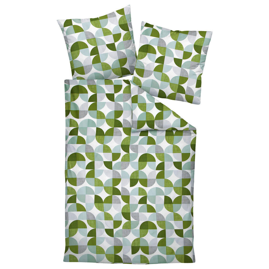Janine POVLEČENÍ, makosatén, šedá, zelená, 135/200 cm