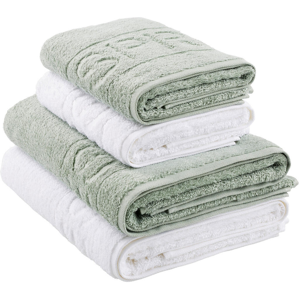 Esprit SADA RUČNÍKŮ A OSUŠEK, 50/100 cm, bílá, šalvějově zelená