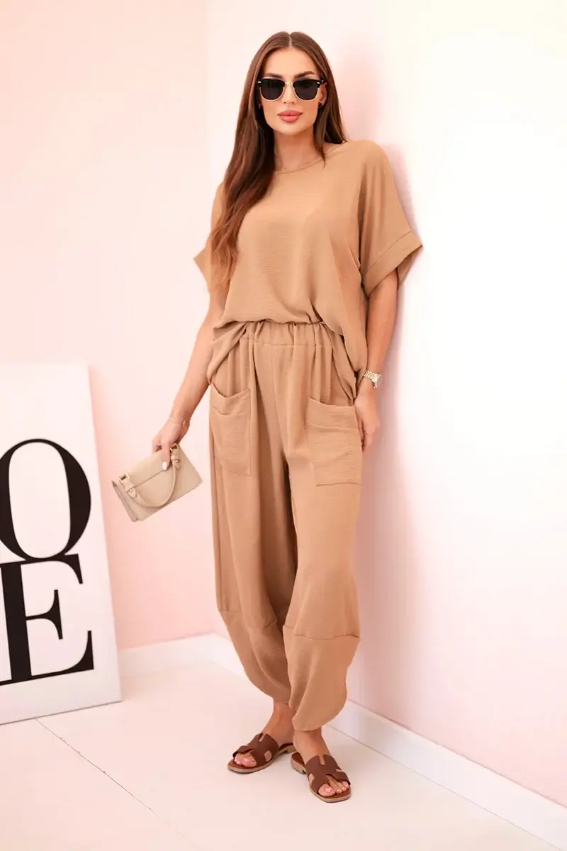 Kesi Włoski Komplet z viskózy halenka + kalhoty velbloud