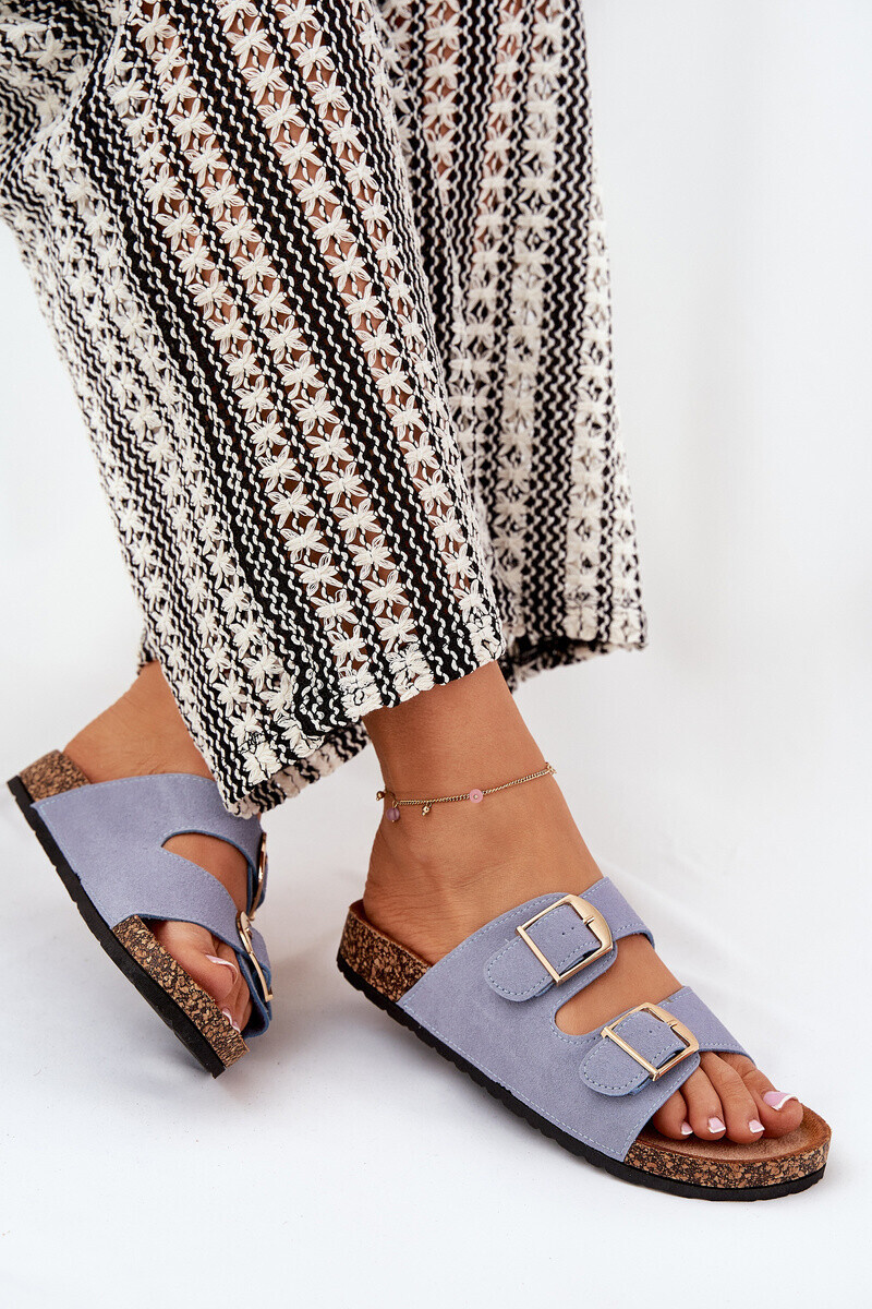 Boto Dámské Pantofle Na Korek Platformě Se Zlatými Přezkami Modré Lisavionea