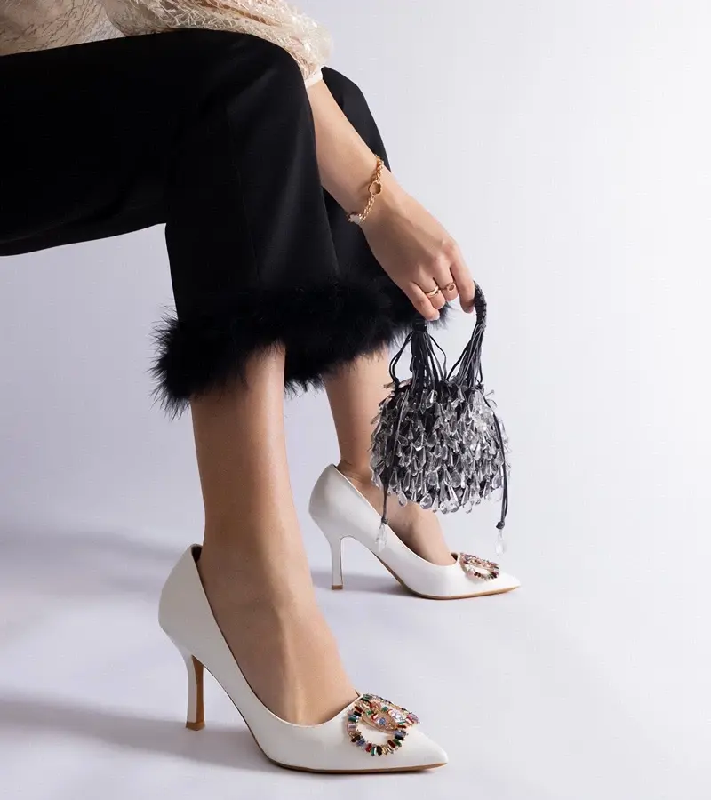 marka niezdefiniowana White stilettos adorned with colorful rhinestones Callsa