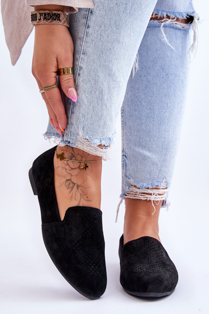 S. BARSKI Semišové pohodlné mokasíny Černá Giovana