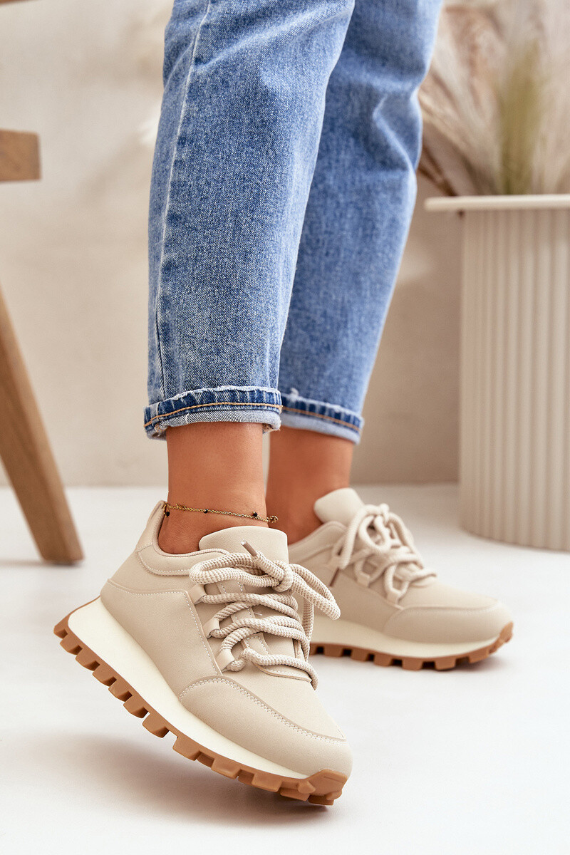 Boto Sportovní Boty Sneakers Na Platformě Z Eko Kůže Béžové Riadella
