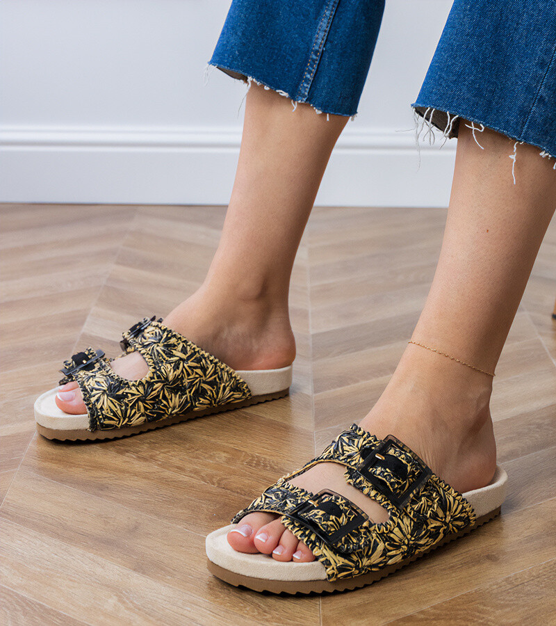 D/CEO Black crochet slides with buckles on straps Firada