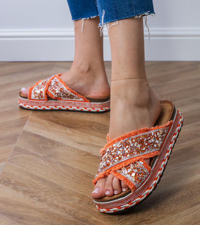 D/CEO Orange flip-flops with rhinestones on the straps Kelara