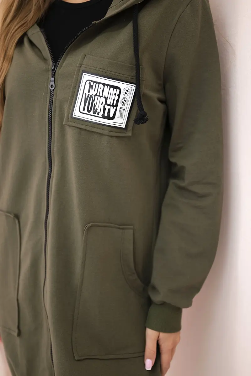 Kesi Dámská delší mikina s kapucí a zipem khaki