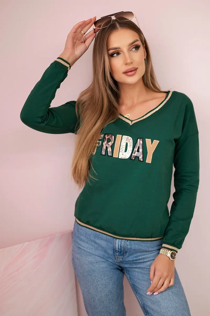 Kesi Dámská mikina s flitrovým nápisem zelený