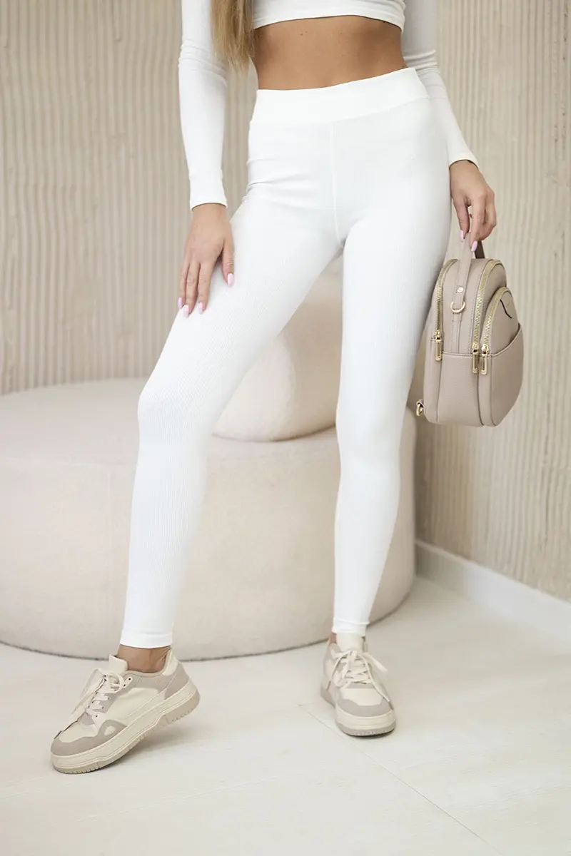 Kesi Dámské žebrované legíny s vysokým pasem ecru
