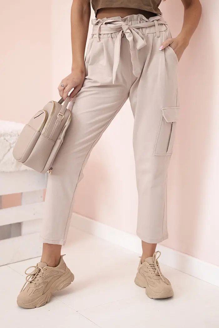 Kesi Dámské cargo kalhoty s vysokým pasem béžový