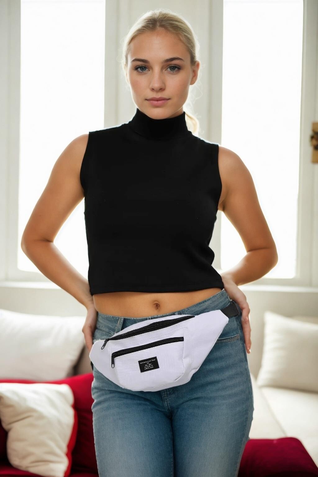 72422 Dewberry Unisex 2 Compartment Shoulder and Waist Bag-WHITE