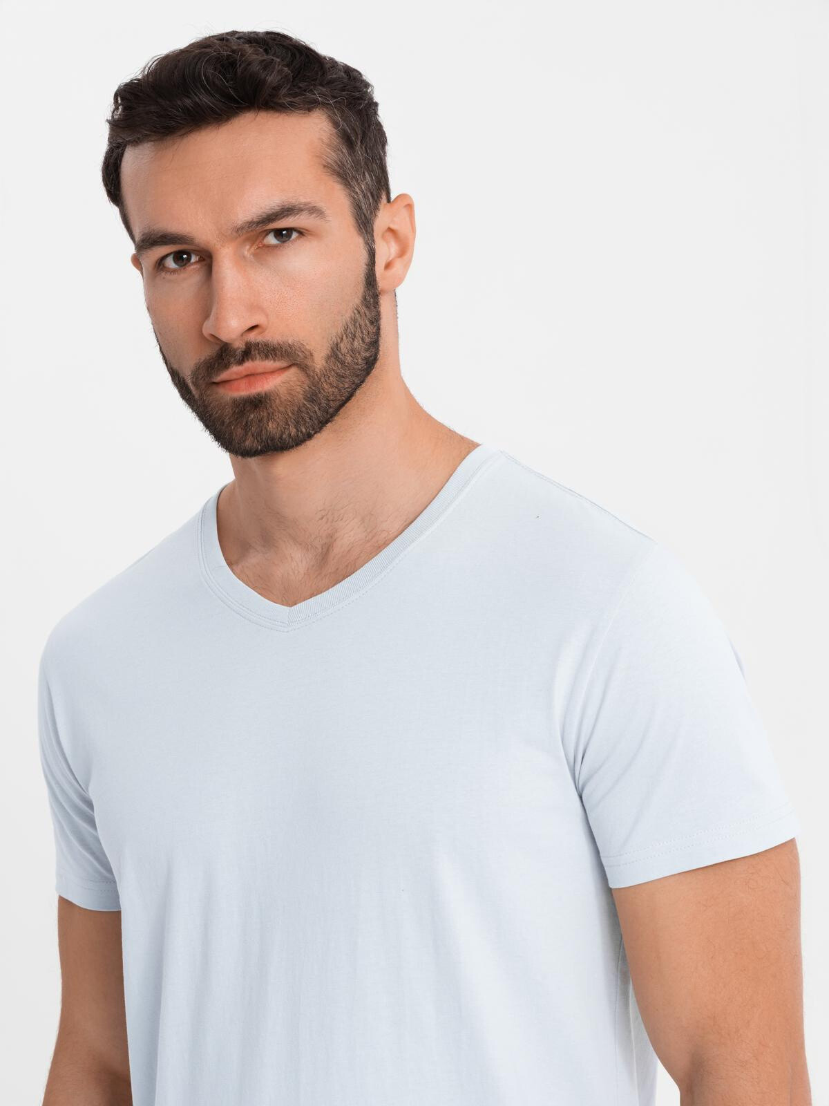 Ombre BASIC men's classic cotton tee-shirt with a crew neckline - light grey
