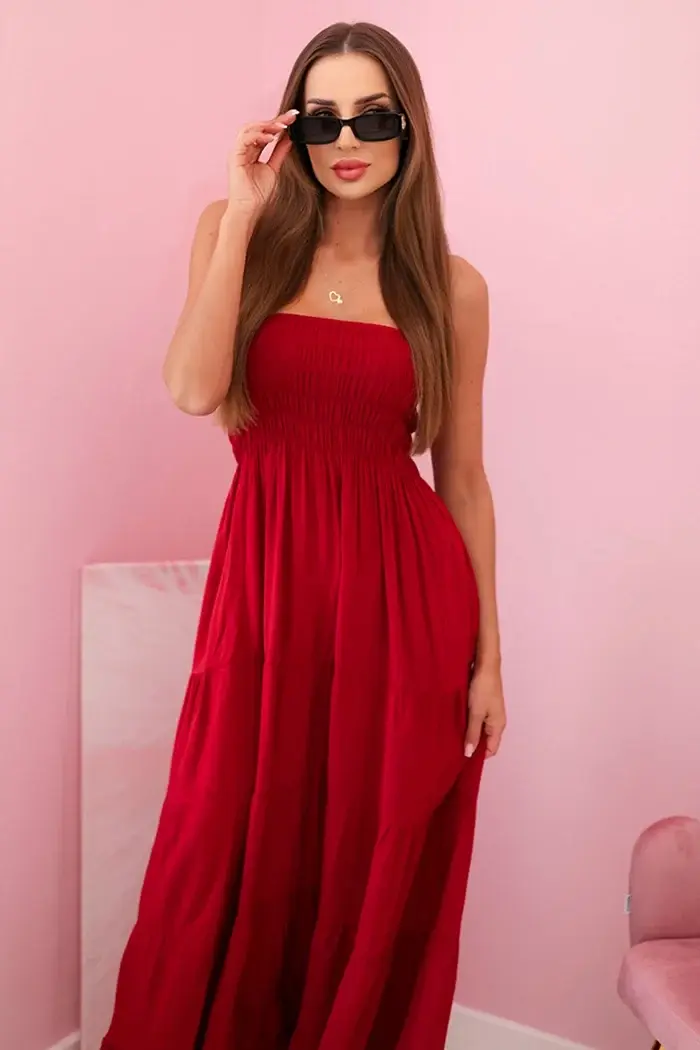 Kesi Włoski Dámské viskózové šaty s elastickým topem Burgundsko