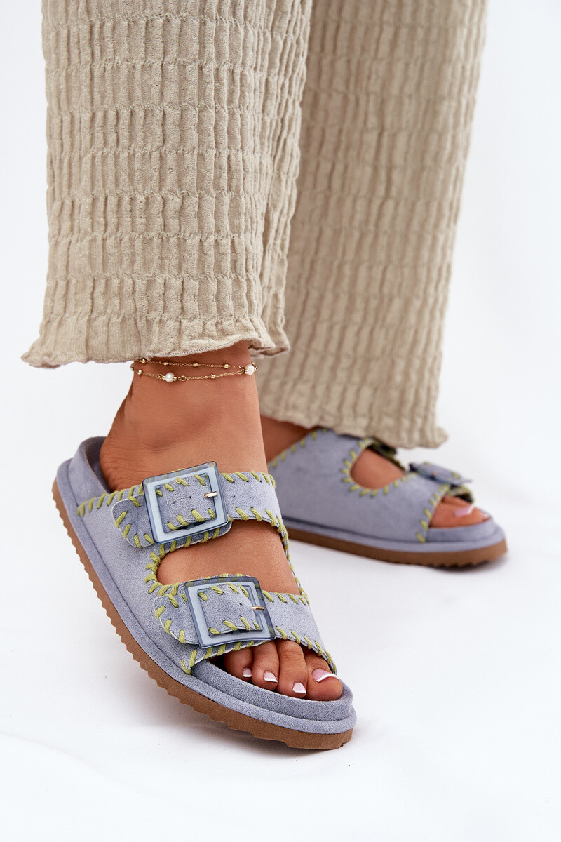 Boto Dámské Pantofle S Sponami A Ozdobným Obšitím Modré Visley