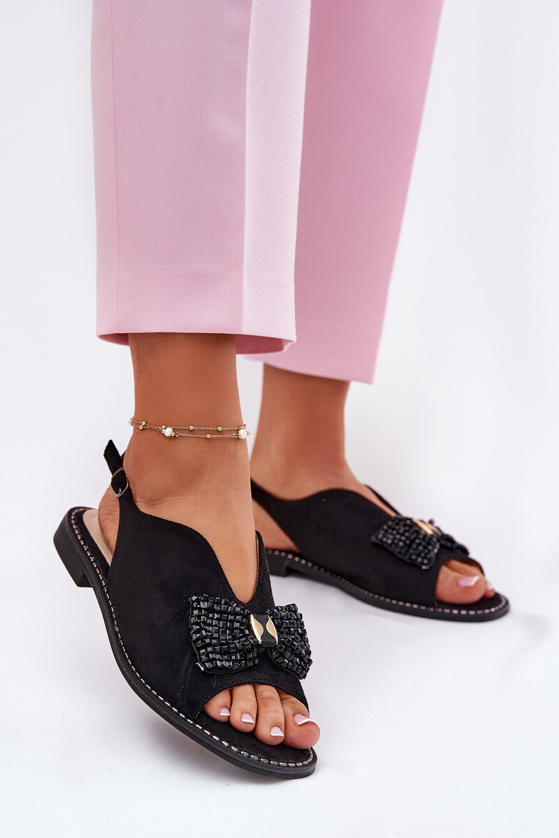 S. BARSKI Dámské Sandály S Mašlí Na Plochém Podpatku S.Barski