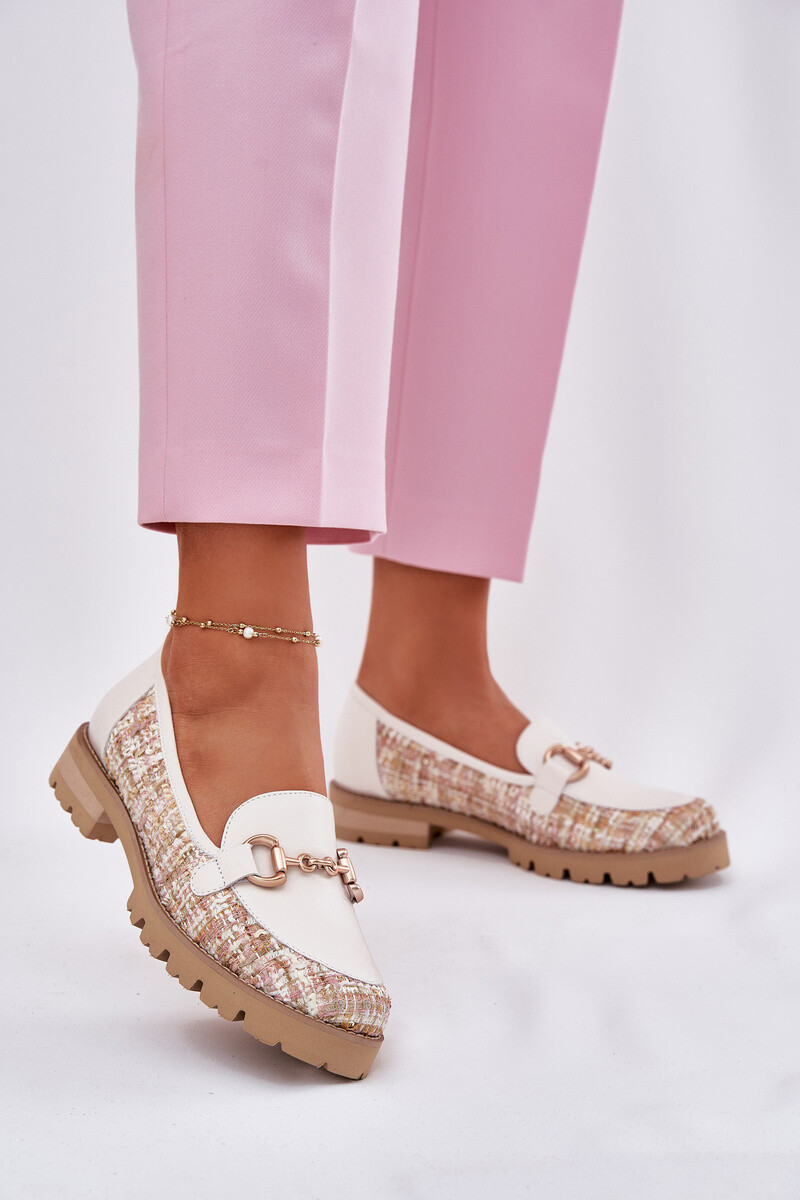 Dámské Kožené Mokasíny Se Zlatým Detailem Světle Béžové Laura Messi 2938