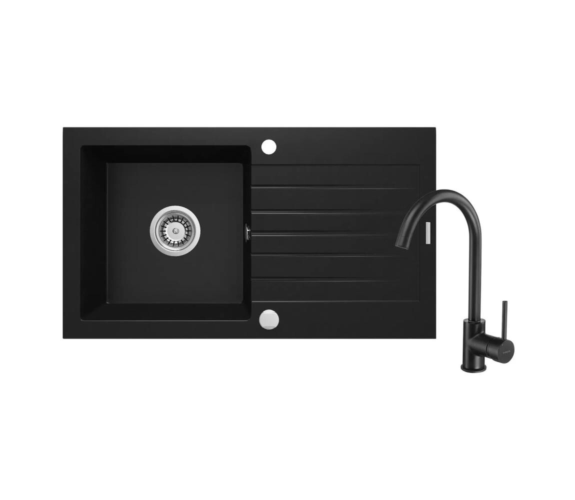 Deante Deante ZQZVN113 - Kuchyňský dřez ZORBA 76x44 cm + dřezová baterie granit/černá