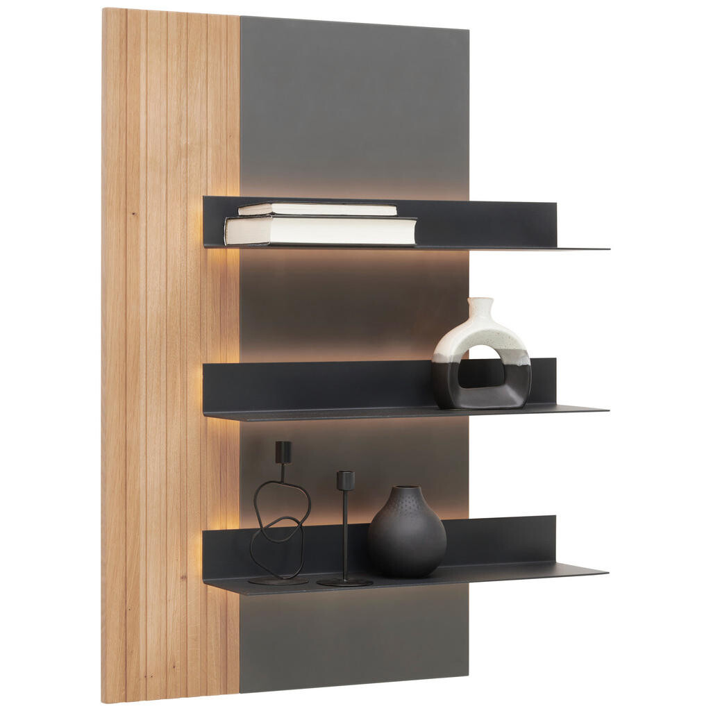 Linea Natura NÁSTĚNNÁ POLICE, šedá, barvy dubu, 52,5/90/22 cm