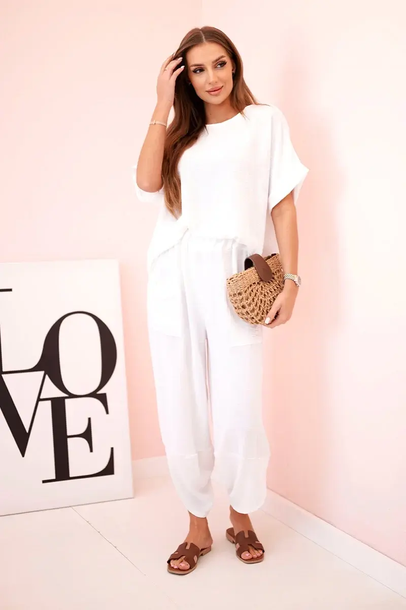 Kesi Włoski Komplet z viskózy halenka + kalhoty bílý