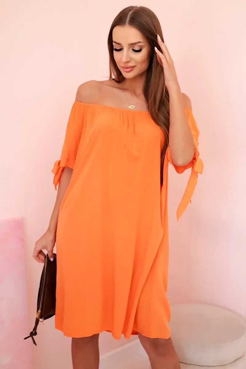 Kesi Włoski Dámské viskózové šaty s vázáním na rukávech oranžové