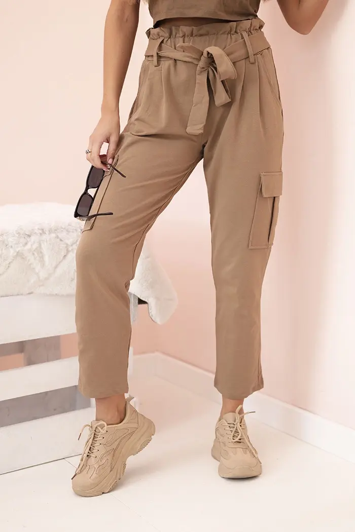 Kesi Dámské cargo kalhoty s vysokým pasem velbloud