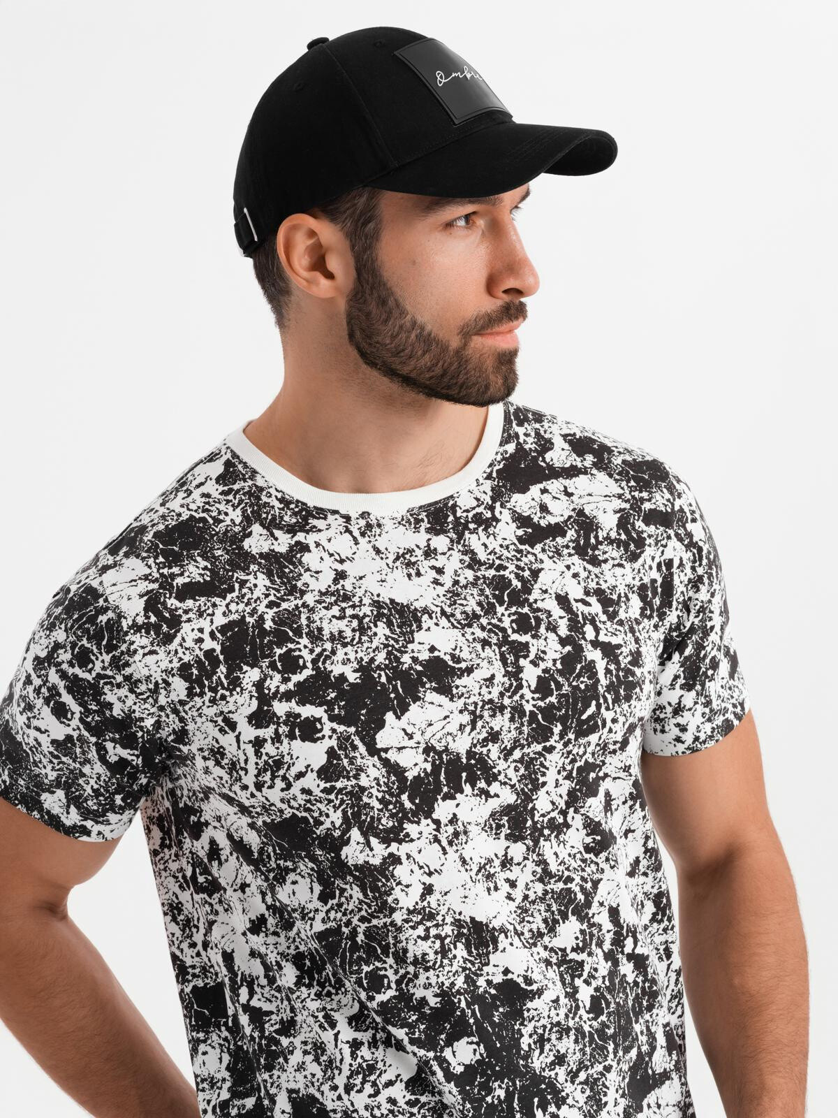 Ombre Men's patterned cotton short sleeve T-shirt - white and black