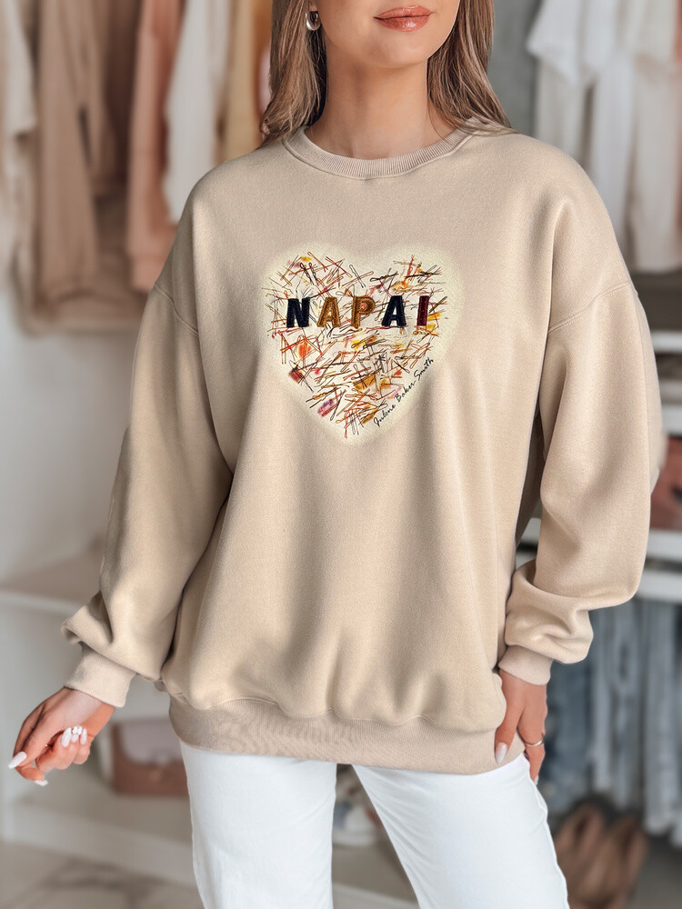 Bluza damska oversize z sercem SERDUCHOVA beżowa Dstreet