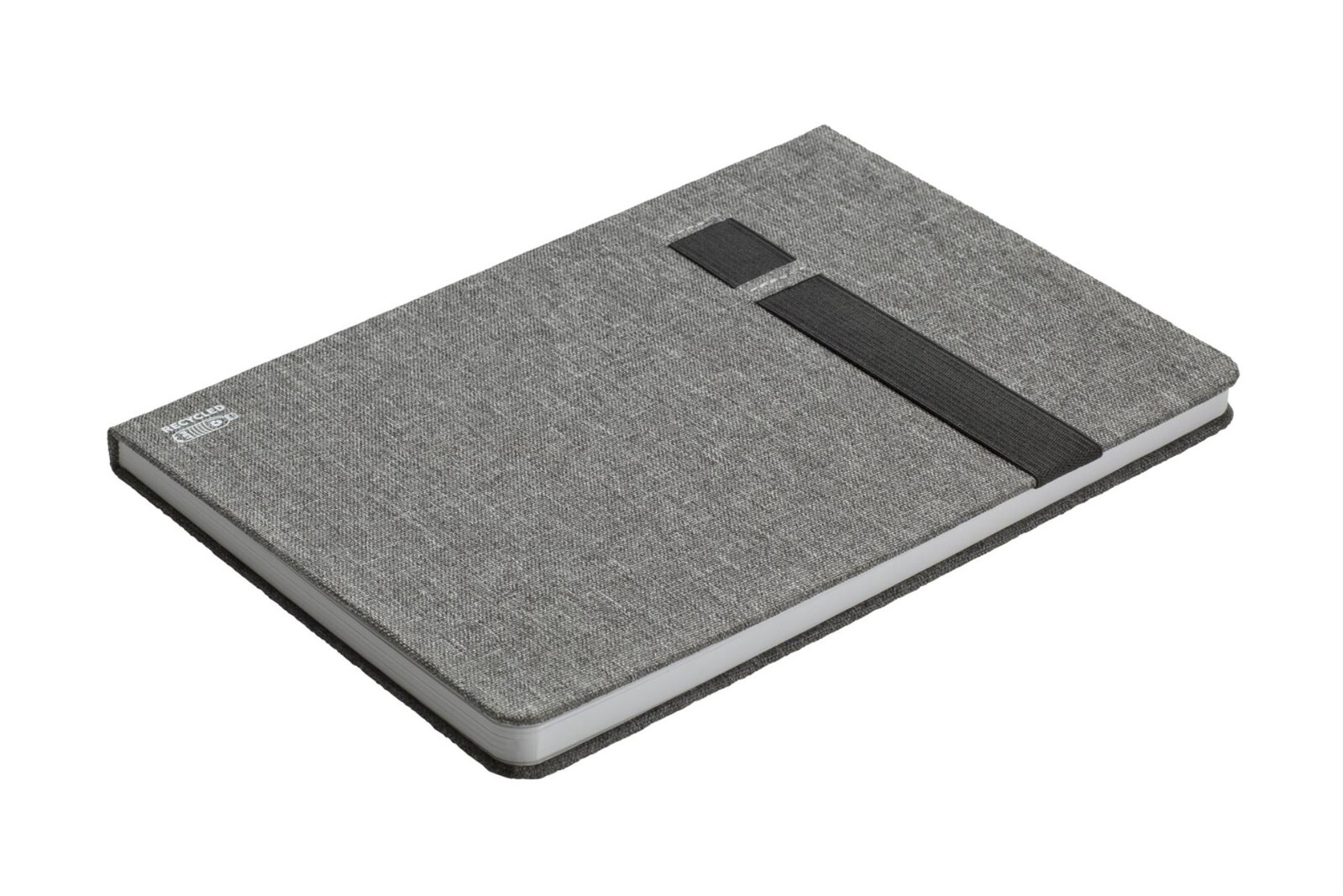 Poznámkový zápisník, RPET desky, A5, šedá s černou gumičkou