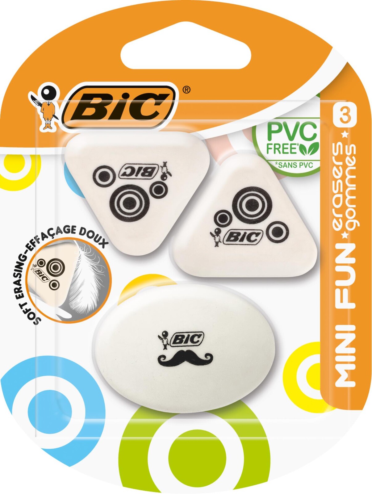 Pryž BIC Mini Fun - 3 tvary, blistr