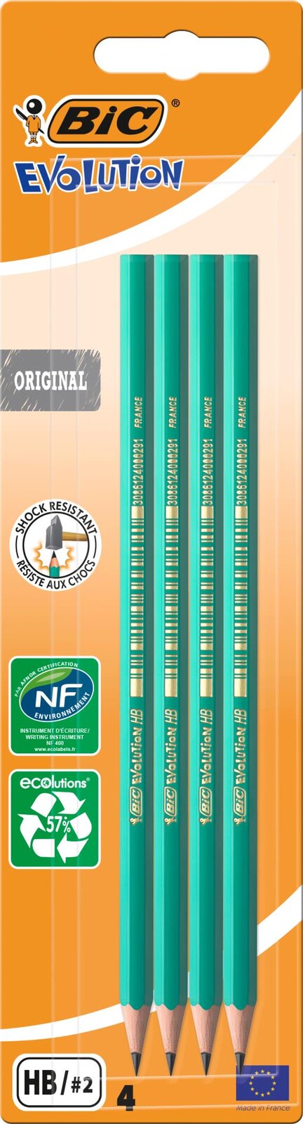 Grafitová tužka BIC Evolution - bez pryže, HB, 4 ks v blistru