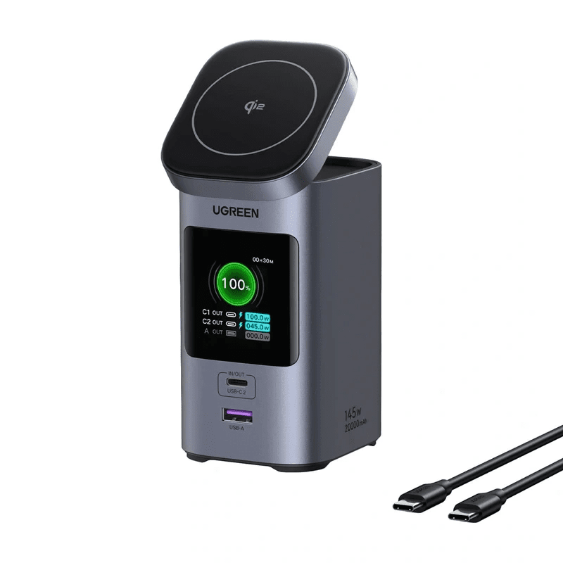 Indukční nabíječka 2 v 1 / powerbanka Ugreen Nexode 20000mAh, 145W, Qi2, 2x USB-C, USB 074892