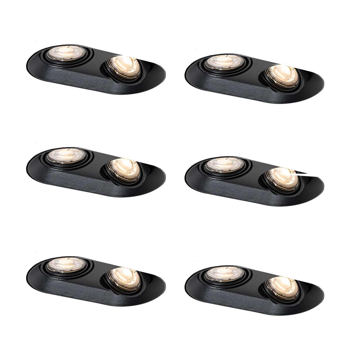 Sada 6 kulatých zapuštěných bodových světel černá GU10 50mm 2-světla - Hubs